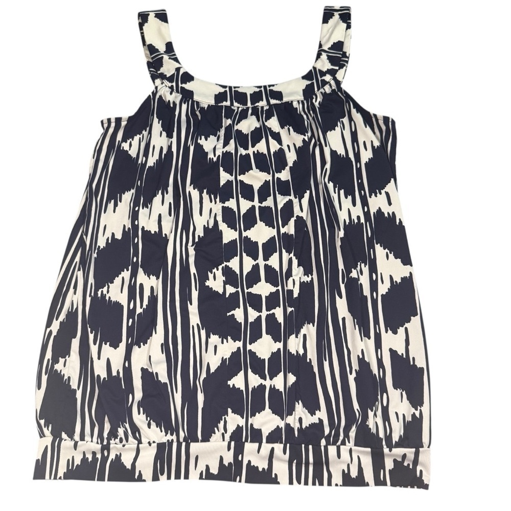 Small Navy Abstract Tank Sleeveless Blouse Work Office Spring Summer Business